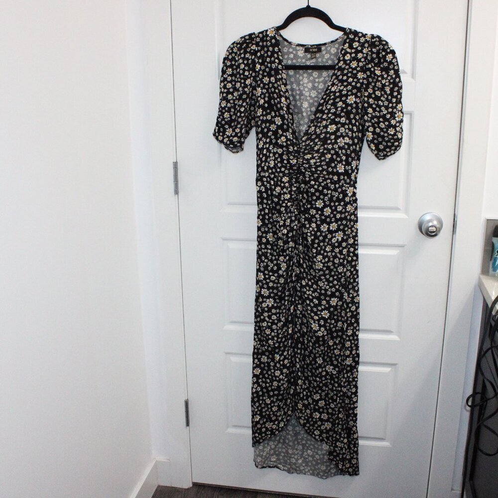 3/$30 AFRM Revolve Dress Midi Daisy Print Floral Black Size XS